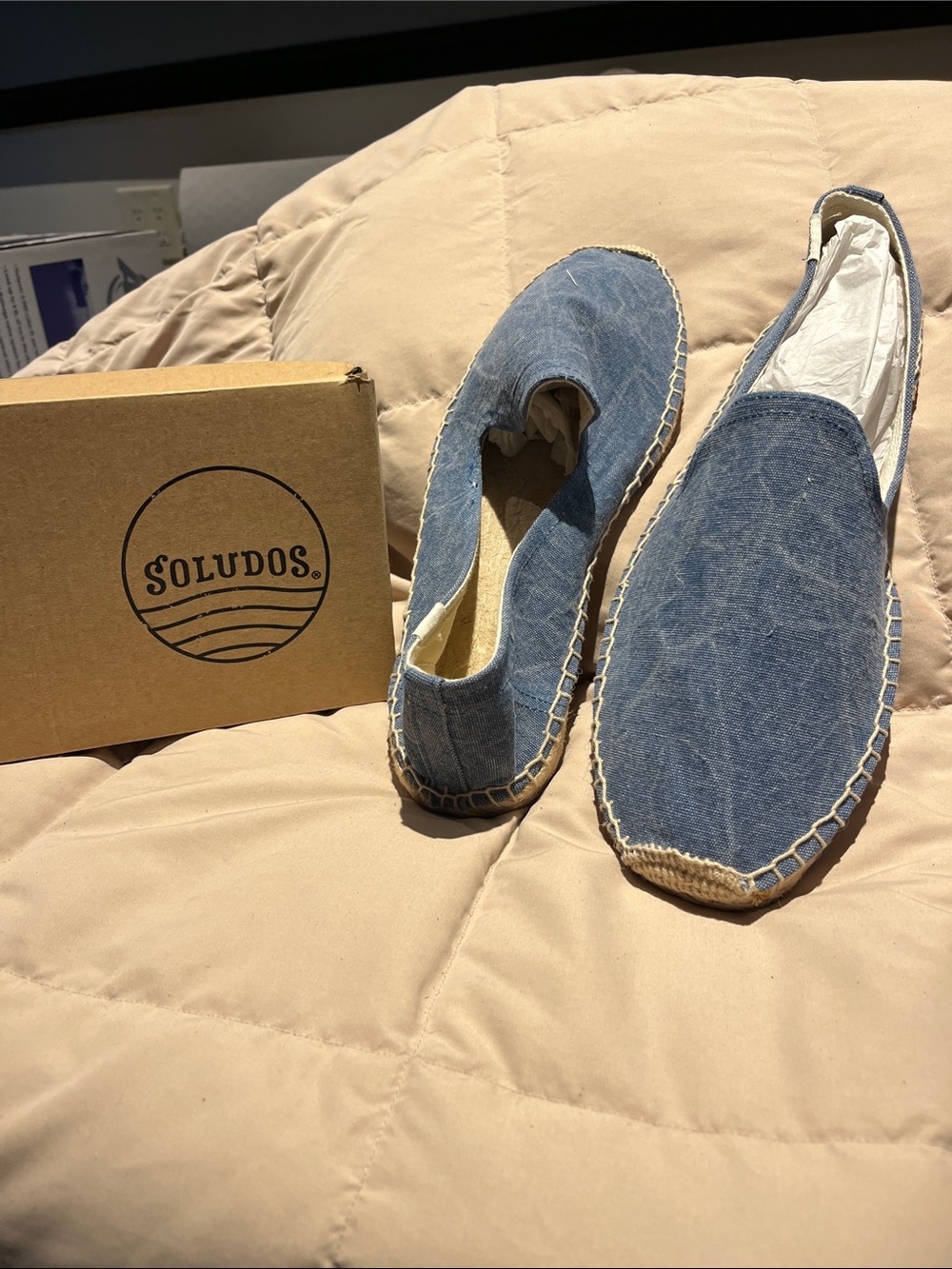 Soludos Denim Slip-On Espadrilles in Light Blue men’s size 11, New with Box